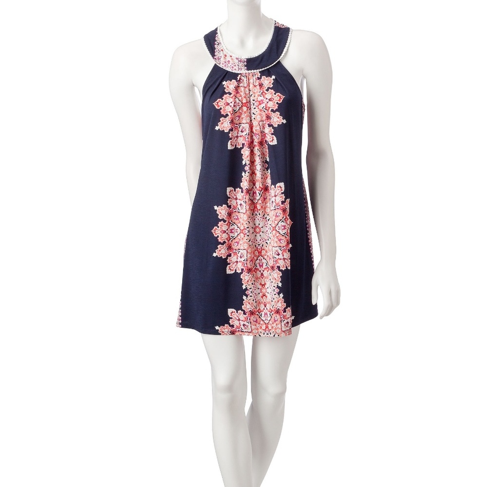 Stunning Floral coral and navy print dress